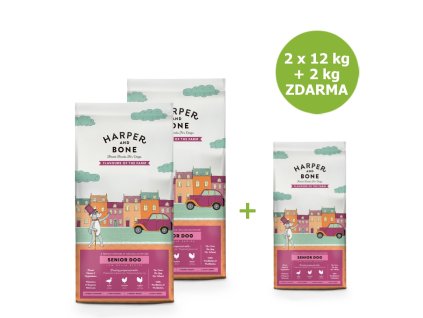 Harper and Bone Dog Senior Light příchutě farmy AKCE 2 x 12 kg + 2 kg ZDARMA