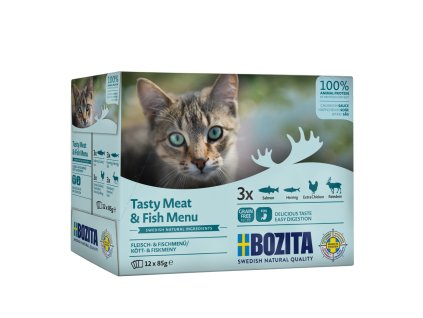 Bozita Cat kousky masa a ryb v omáčce, kapsička 85 g (12 pack)