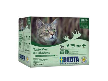 Bozita Cat kousky masa a ryb v želé, kapsička 85 g (12 pack)
