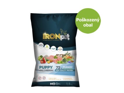 IRONpet Dog Puppy Mini & Medium Turkey (Krocan) 1,5 kg - Poškozený obal - SLEVA 20 %