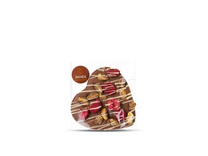 2215 1 velke mlecne cokoladove srdce s pistacii a malinami bila cokolada valentyn radost cokolada laska cokoladovna janek
