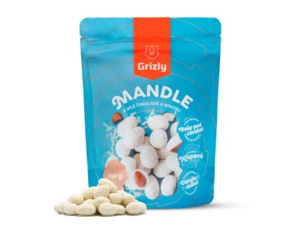 mandle v bile cokolade s kokosem 250 g img grizly~~orechy~~drazovane b2b orechy~~8595678418421 2 fd 99
