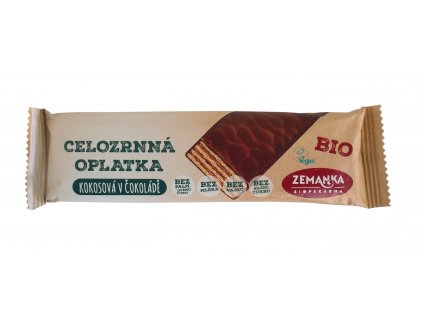 Oplatka celozrnná z jednozrnky kokosová v čokoládě 40 g BIO ZEMANKA