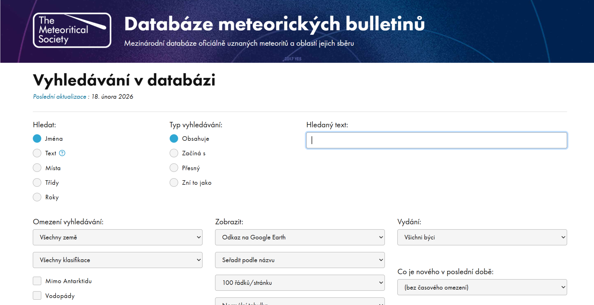Databáze všech meteoritů světa