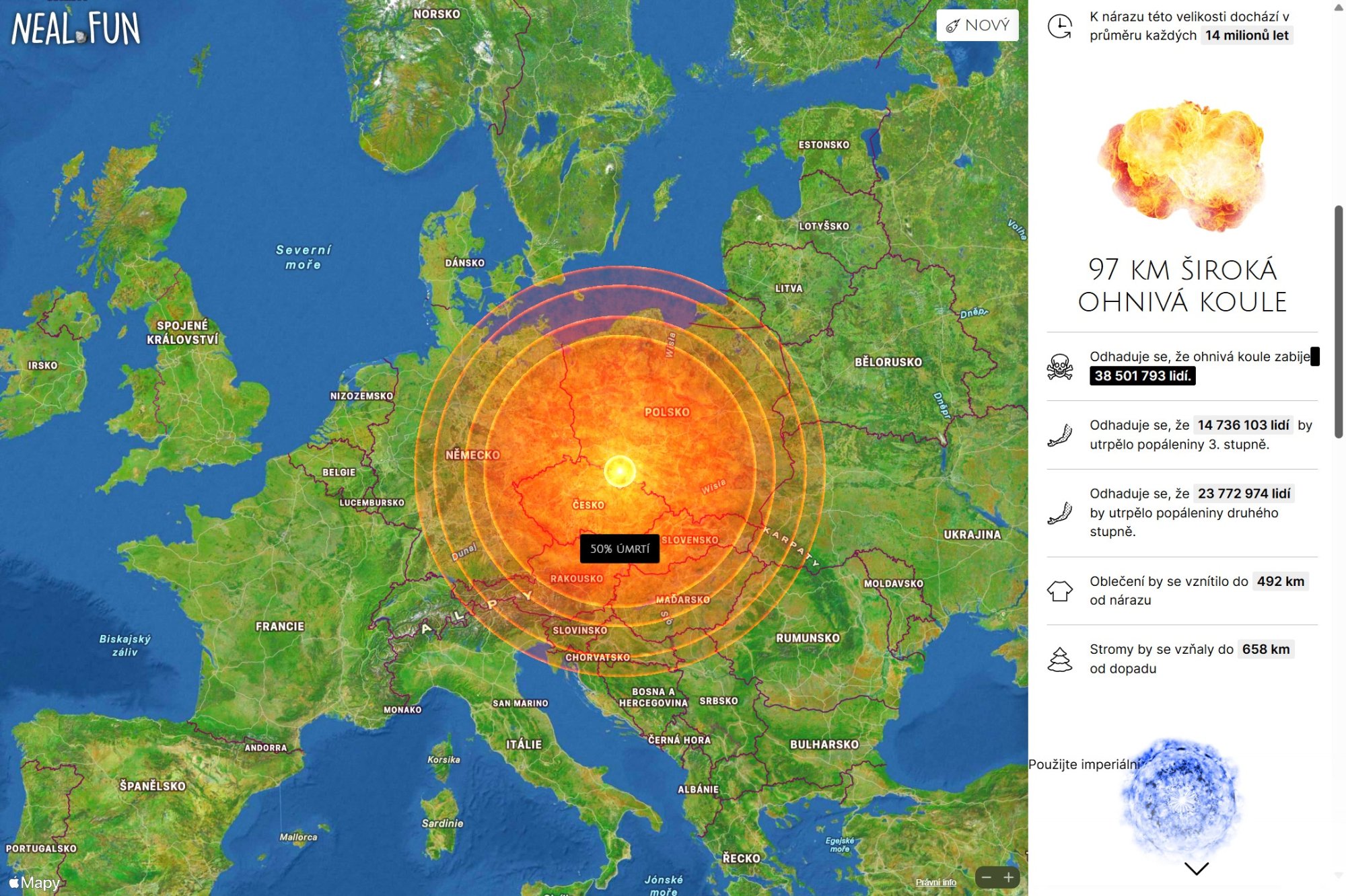 Simulátor dopadu asteroidu na zemský povrch