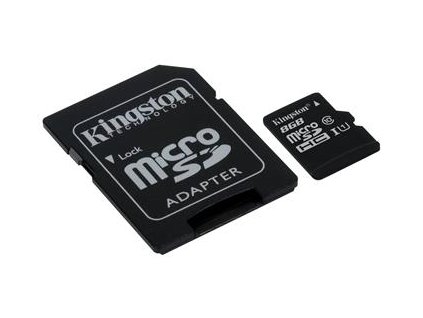microSD karta, kapacita 8 GB, Class 4, s adaptérem SD