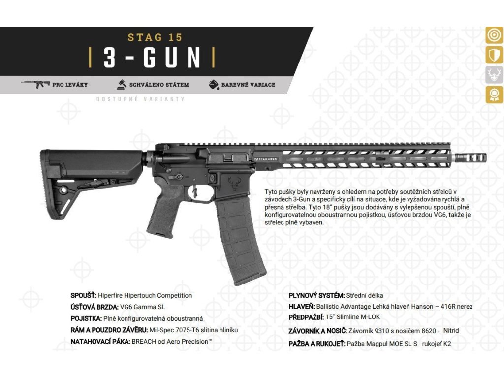 Puška sam. Stag Arms, Mod: STAG 15 3-Gun Elite, Ráže: .223 Rem, hl.: 18", černá