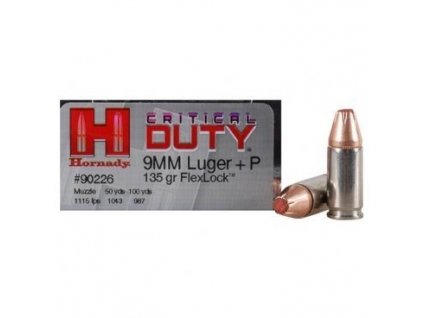 Náboj kulový Hornady, Critical Duty LE, 9mm Luger +P, 135GR, Flex Lock Duty
