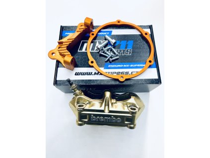 Sada radiálního adaptéru a 4-pístkového brzdového třmenu Brembo (100 mm) – oranžová – 320 mm kotouč – KTM / Husqvarna / GASGAS
