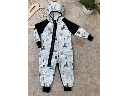 Kombinéza ze zimního softshellu Světlá zvířátka 74/80