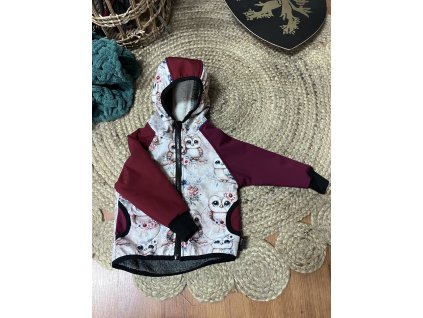 Softshellová bunda s beránkem SOVIČKY s bordo 110/116