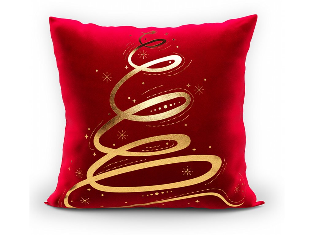 Polštář CHRISTMAS TREE červená/zlatá 45x45 cm