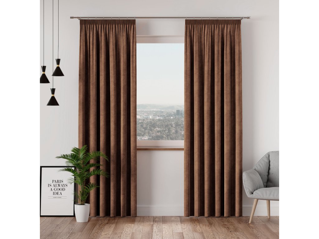 Dekorační závěs s řasící páskou VELVINO color 002 hnědá šířka 140 cm x výška různé rozměry (cena za 1 kus) MyBestHome