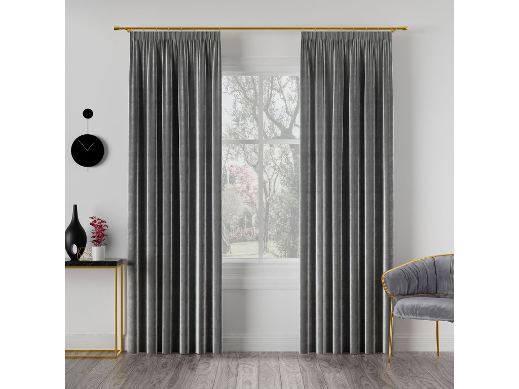 Dekorační závěs s řasící páskou VELVINO color 005 tmavě šedá šířka 140 cm x výška různé rozměry (cena za 1 kus) MyBestHome