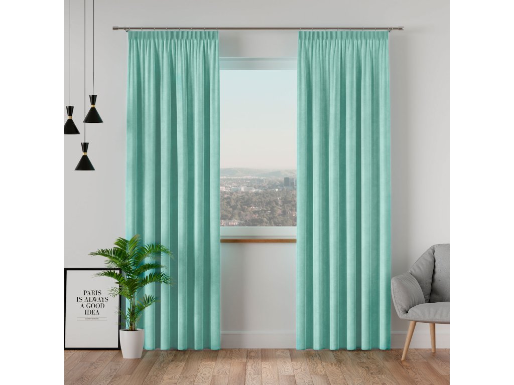 Dekorační závěs s řasící páskou VELVINO color 007 mátová šířka 140 cm x výška různé rozměry (cena za 1 kus) MyBestHome