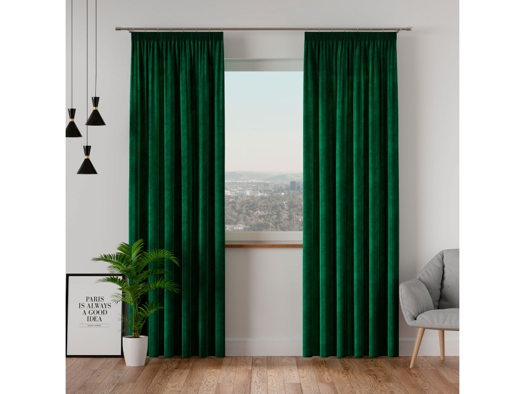 Dekorační závěs s řasící páskou VELVINO color 010 zelená šířka 140 cm x výška různé rozměry (cena za 1 kus) MyBestHome