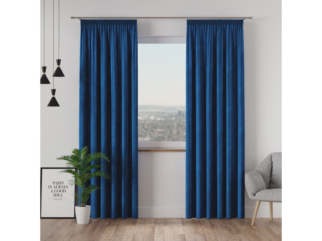 Dekorační závěs s řasící páskou VELVINO color 011 tmavě modrá šířka 140 cm x výška různé rozměry (cena za 1 kus) MyBestHome
