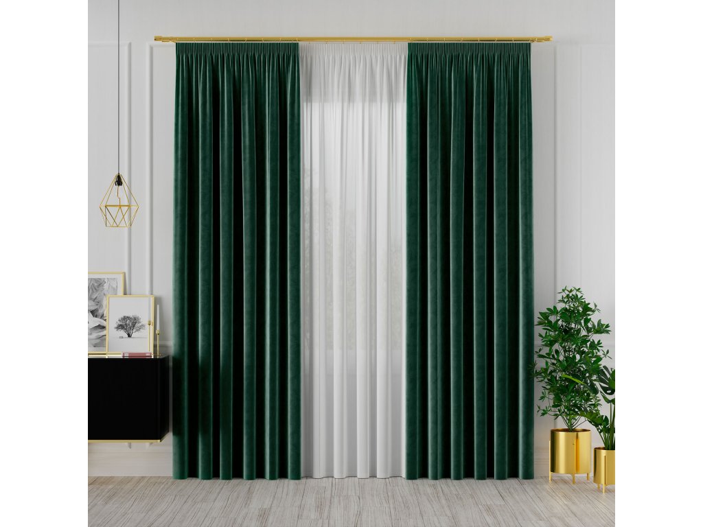 Dekorační závěs s řasící páskou VELVINO color 012 smaragdová šířka 140 cm x výška různé rozměry (cena za 1 kus) MyBestHome