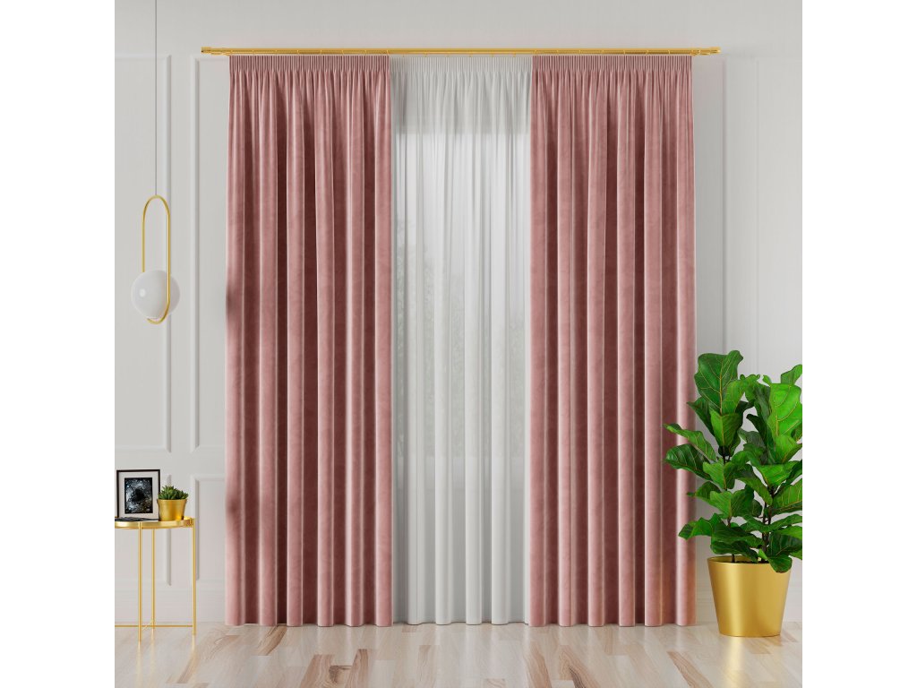 Dekorační závěs s řasící páskou VELVINO color 013 růžová šířka 140 cm x výška různé rozměry (cena za 1 kus) MyBestHome
