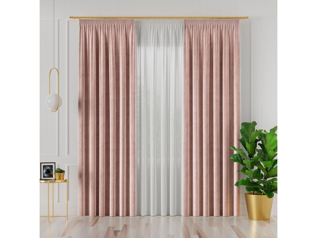 Dekorační závěs s řasící páskou VELVINO color 013 světle růžová šířka 140 cm x výška různé rozměry (cena za 1 kus) MyBestHome