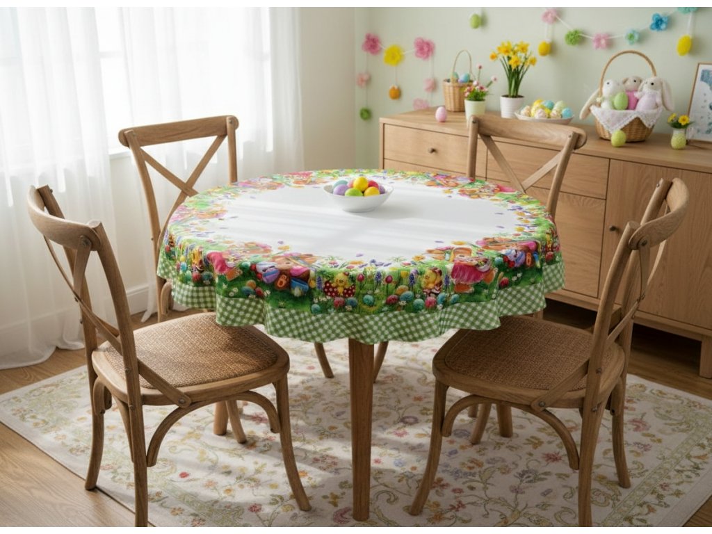 Velikonoční vzorovaný ubrus na stůl EASTER COLOR Ø 150 cm Mybesthome