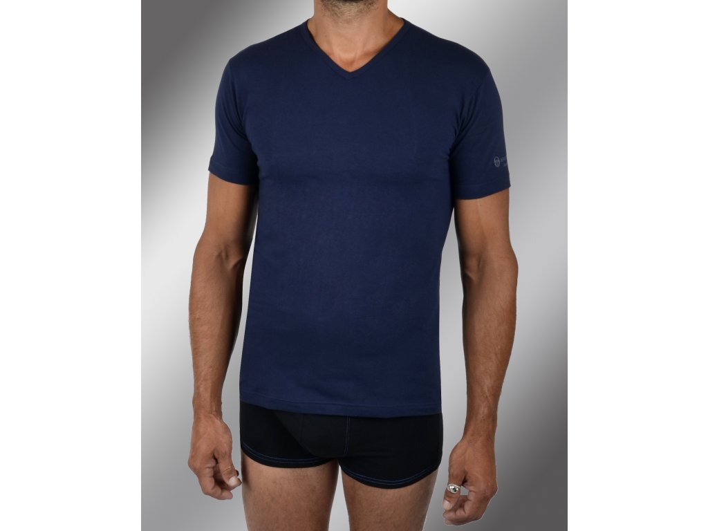 Pánské spodní prádlo - tričko s krátkým rukávem, výstřih do "V" TV550, modrá, Sergio Tacchini