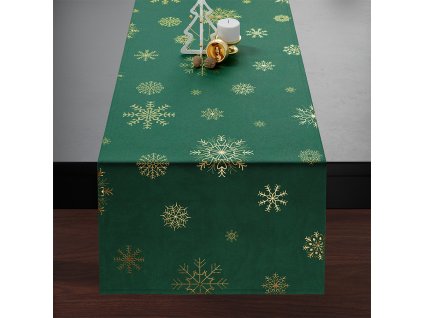 Ubrus - běhoun na stůl SNOWFLAKE smaragdová/zlatá 40x140 cm Mybesthome