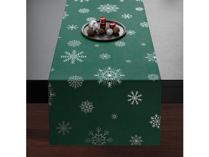 Ubrus - běhoun na stůl SNOWFLAKE smaragdová/stříbrná 40x140 cm Mybesthome