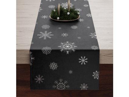 Ubrus - běhoun na stůl SNOWFLAKE černá/stříbrná 40x140 cm Mybesthome