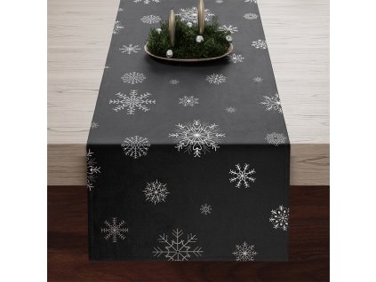 Ubrus - běhoun na stůl SNOWFLAKE černá/stříbrná 40x160 cm Mybesthome