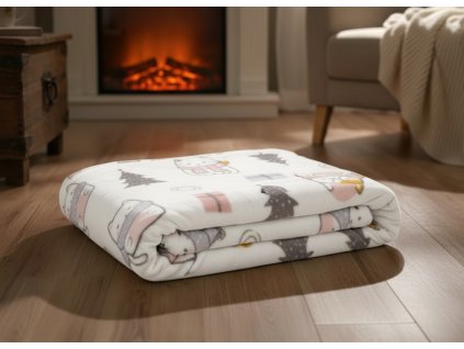 Vánoční deka z mikrovlákna WINTER FELLOWS bílá 150x200 cm