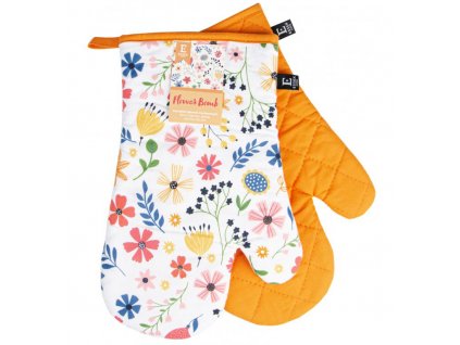 Kuchyňské bavlněné rukavice - chňapky FLOWER BOMB oranžová 100% bavlna 19x30 cm Essex
