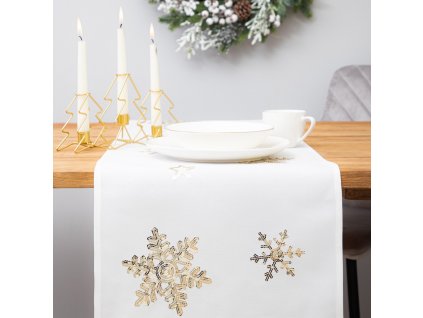 Vánoční běhoun na stůl | ISVEJ | zlaté hvězdy | 40x160 cm | 832876 Homla