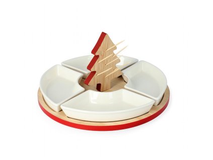Vánoční servírovací prkénko | TROEL | kulaté s miskami a vánočním stromkem 4ks | 804910