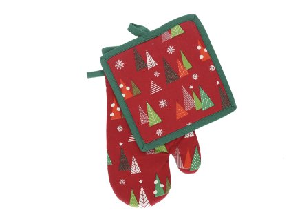 Vánoční kuchyňský set vánoční rukavice/chňapka HOLY TREE 19x30 cm/20X20 cm 100% bavlna