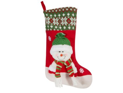 Vánoční mikulášská punčocha s 3D aplikací SNOWMAN I. 28x50 cm Mybesthome