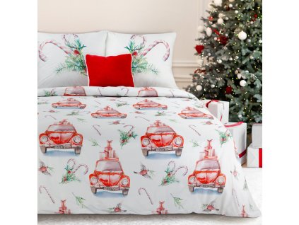 Vánoční mikrovláknové povlečení XMAS CARS 1x 220x200 cm, 2x povlak 70x80 cm francouzské povlečení MyBestHome