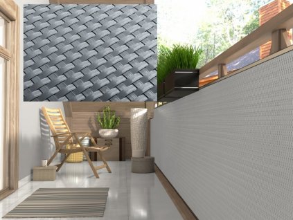 Balkonová ratanová zástěna MALMO, světle šedá, výška 100 cm šířka různé rozměry 1300 g/m2 MyBestHome