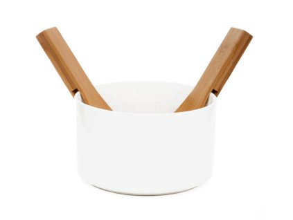 Ideální pro servírování salátů a občerstvení     Moderní design     Porcelán nejvyšší kvality     Bambusové lžíce se speciální rukojetí přizpůsobenou misce  Mísa na salát s bambusovými lžícemi v ceně  Mísa FINCAN vám umožní dosáhnout efektu, o který vždy usilujete - vytvořit zvláštní atmosféru při sdílení chvil u stolu a krásně naservírovat chutné jídlo. Kombinace vysoce kvalitního porcelánu a přírodního bambusu je stylová a elegantní. Mísa vypadá na stole skvěle a saláty v ní servírované vypadají velmi lákavě. Můžete v ní také servírovat různé pochutiny, ovoce a další lahůdky. Určení  Mísa na salát FINCAN s bambusovými lžícemi je praktickým nádobím pro každodenní použití i pro zvláštní příležitosti. Je ideální pro servírování během slavnostní večeře nebo setkání s přáteli. Materiál  Mísa z vysoce kvalitního porcelánu je estetická, odolná, funkční a snadno se udržuje v čistotě. Mísu lze mýt v myčce nádobí, ale lžíce by se měly mýt pouze ručně.