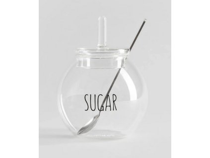 Cukřenka | LIVEN | sklo s nápisem a lžičkou | 9x8 cm | 741852