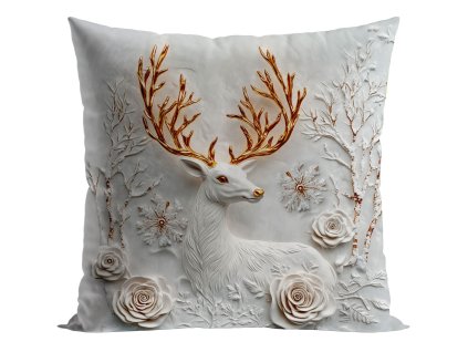 Vánoční polštář CHRISTMAS DEER 3D 40x40 cm, stříbrný efekt, Mybesthome