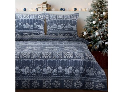 Vánoční povlečení 100% bavlna flanel NORDIC 1x 220x200 cm, 2x povlak 70x80 cm francouzské povlečení MyBestHome
