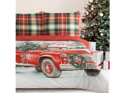 Vánoční povlečení 100% bavlna RED CAR 1x 220x200 cm, 2x povlak 70x80 cm francouzské povlečení MyBestHome