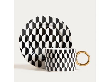 Hrnek | LUNYA | s podšálkem v černobílém provedení | 0,2 l | 757044