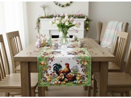 Velikonoční ubrus - běhoun na stůl EASTERS FAMILY 40x140 cm Mybesthome