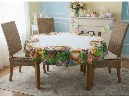 Vzorovaný ubrus na stůl EASTERS CHICKS Ø 130 cm Mybesthome