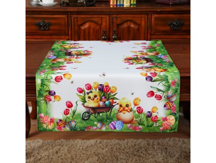 Velikonoční ubrus - běhoun na stůl EASTERS CHICKS 60x120 cm výšivka Mybesthome