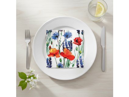 Dekorativní papírový ubrousek MÁKY A CHRPY 33x33 cm balení 20 ks