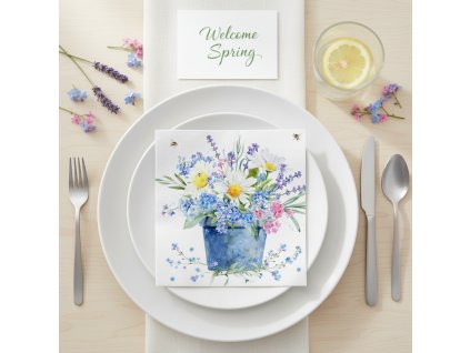 Dekorativní papírový ubrousek MODRÁ KYTICE 33x33 cm balení 20 ks