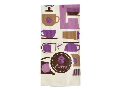 Utěrka CAKES mikrovlákno 38x63 cm, fialová, Essex vzor hrníčky